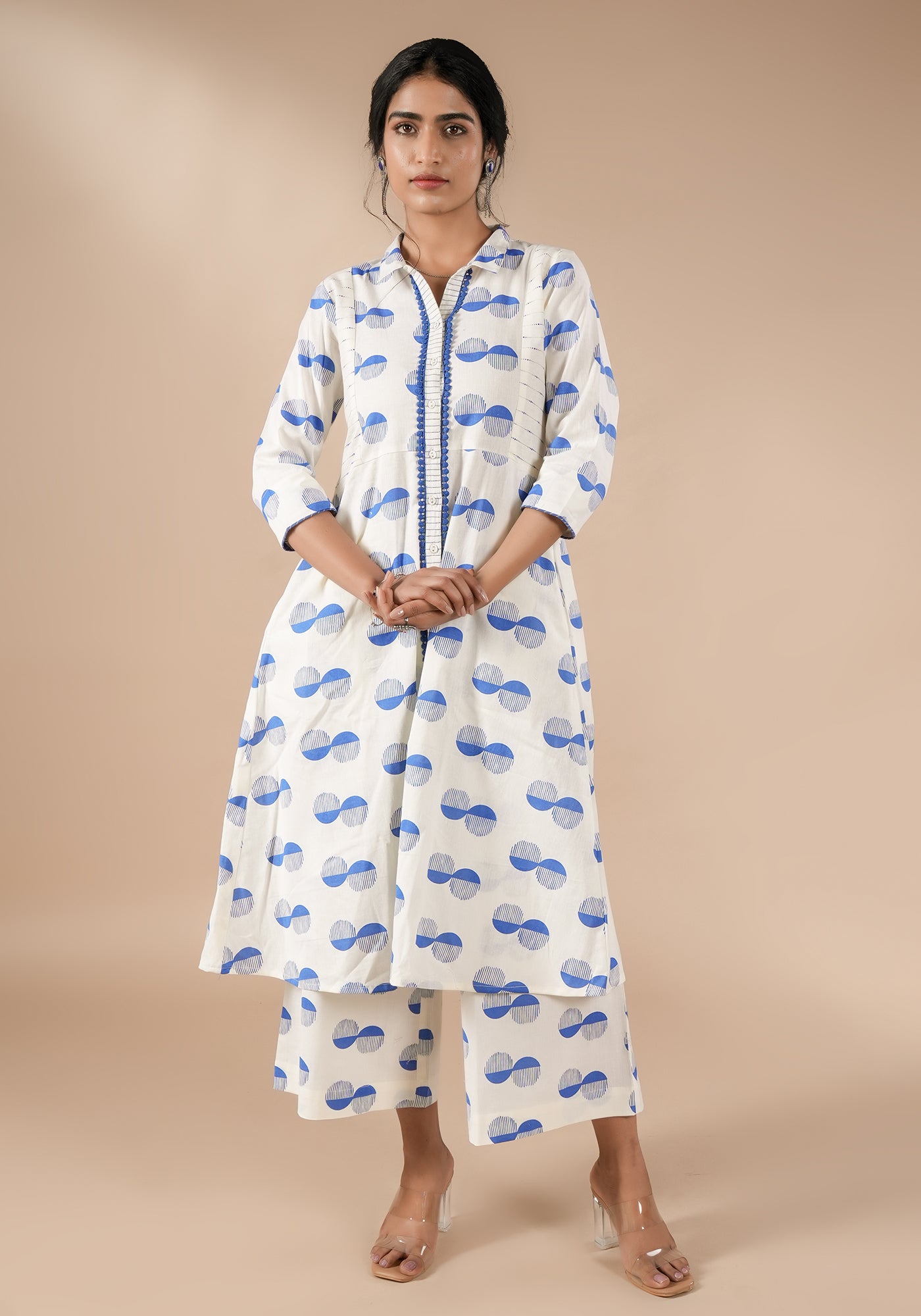 BINDU FIT & FLARE KURTA WITH BACK SMOCKING