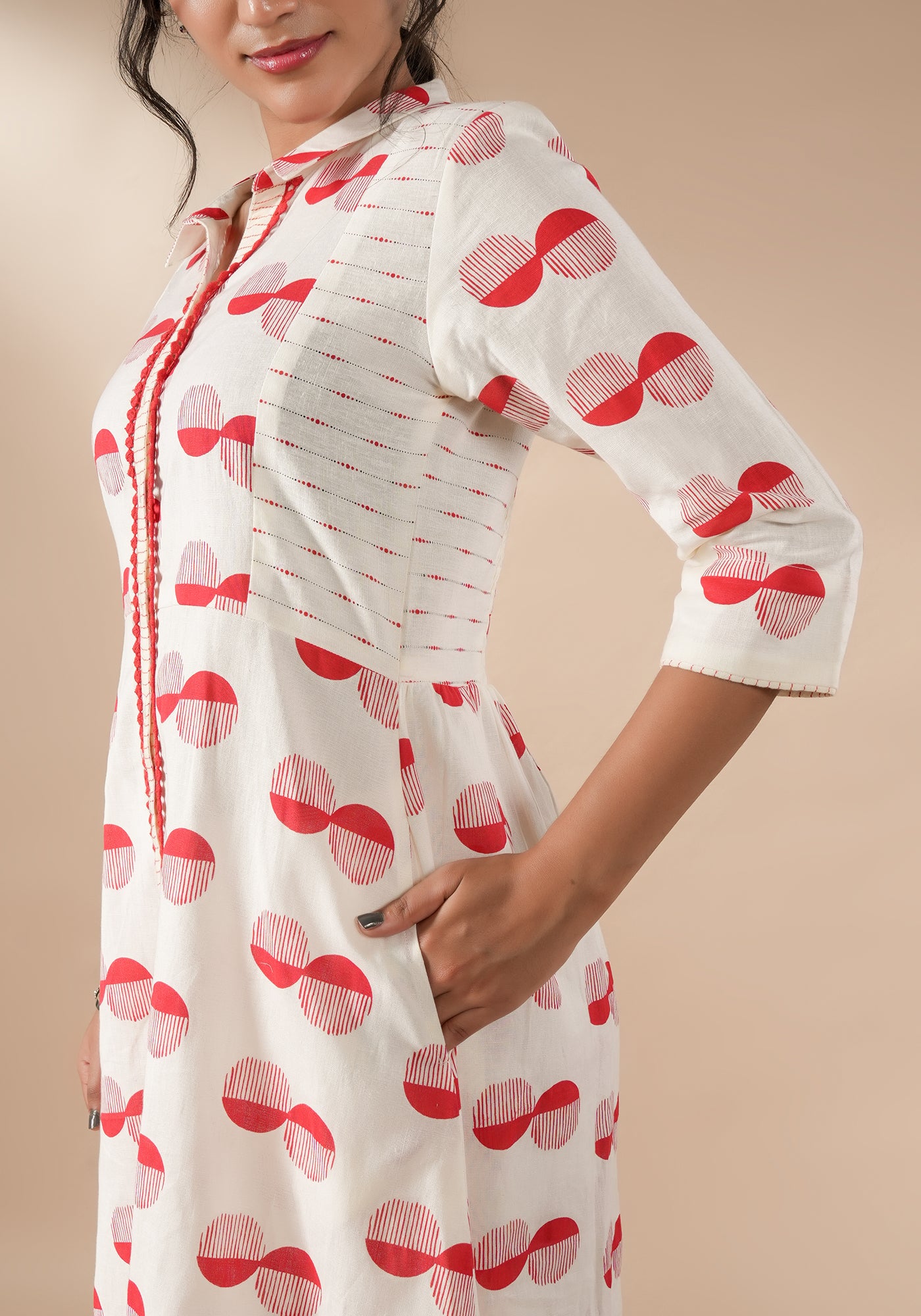 BINDU FIT & FLARE KURTA WITH BACK SMOCKING