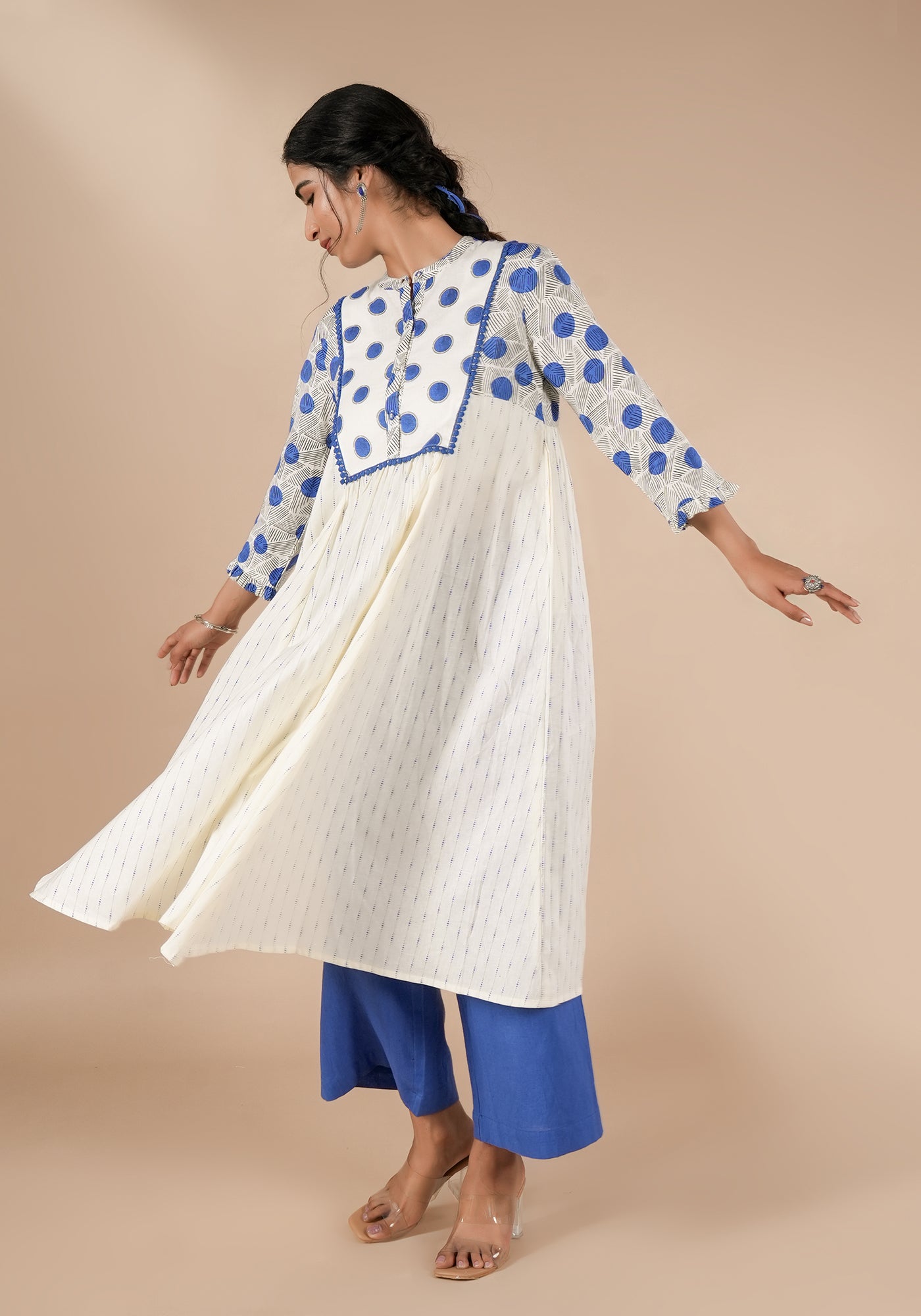 BINDU FIT & FLARE KURTA WITH POLKA YOKE