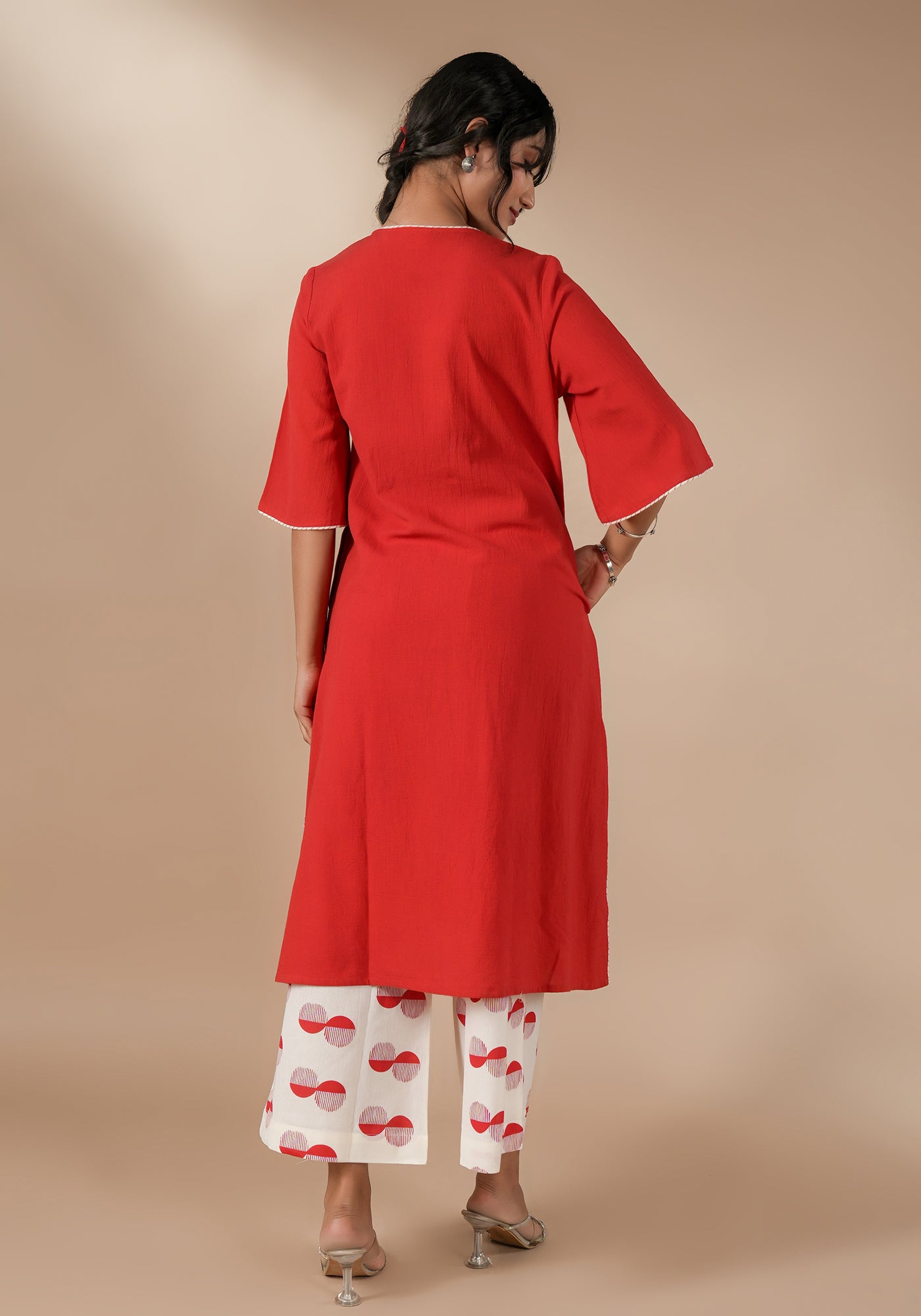 BINDU SOLID RED SIDE SLIT KURTA