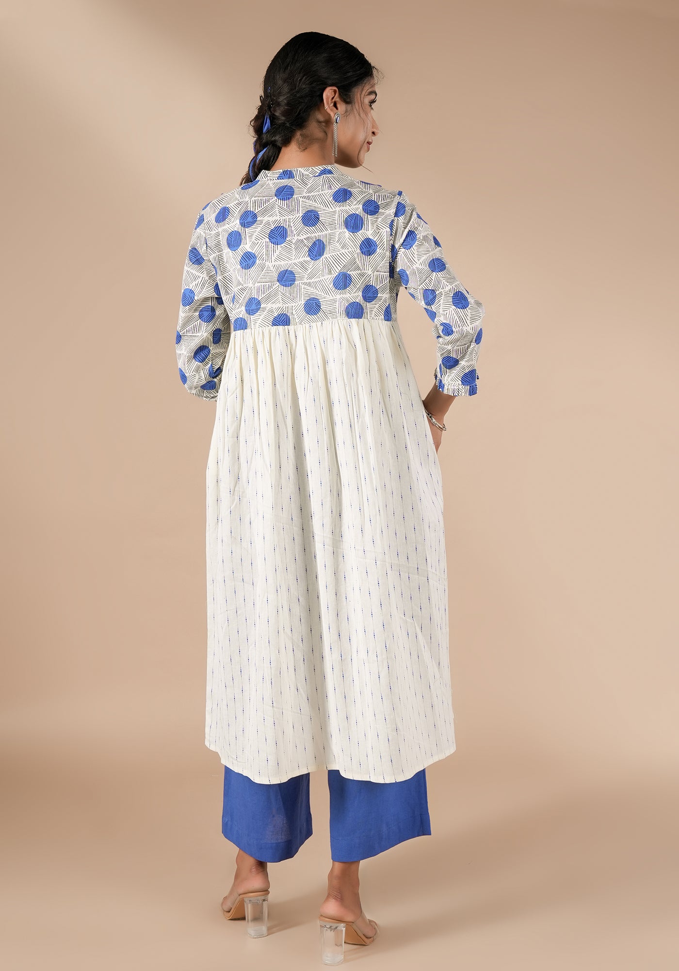 BINDU FIT & FLARE KURTA WITH POLKA YOKE