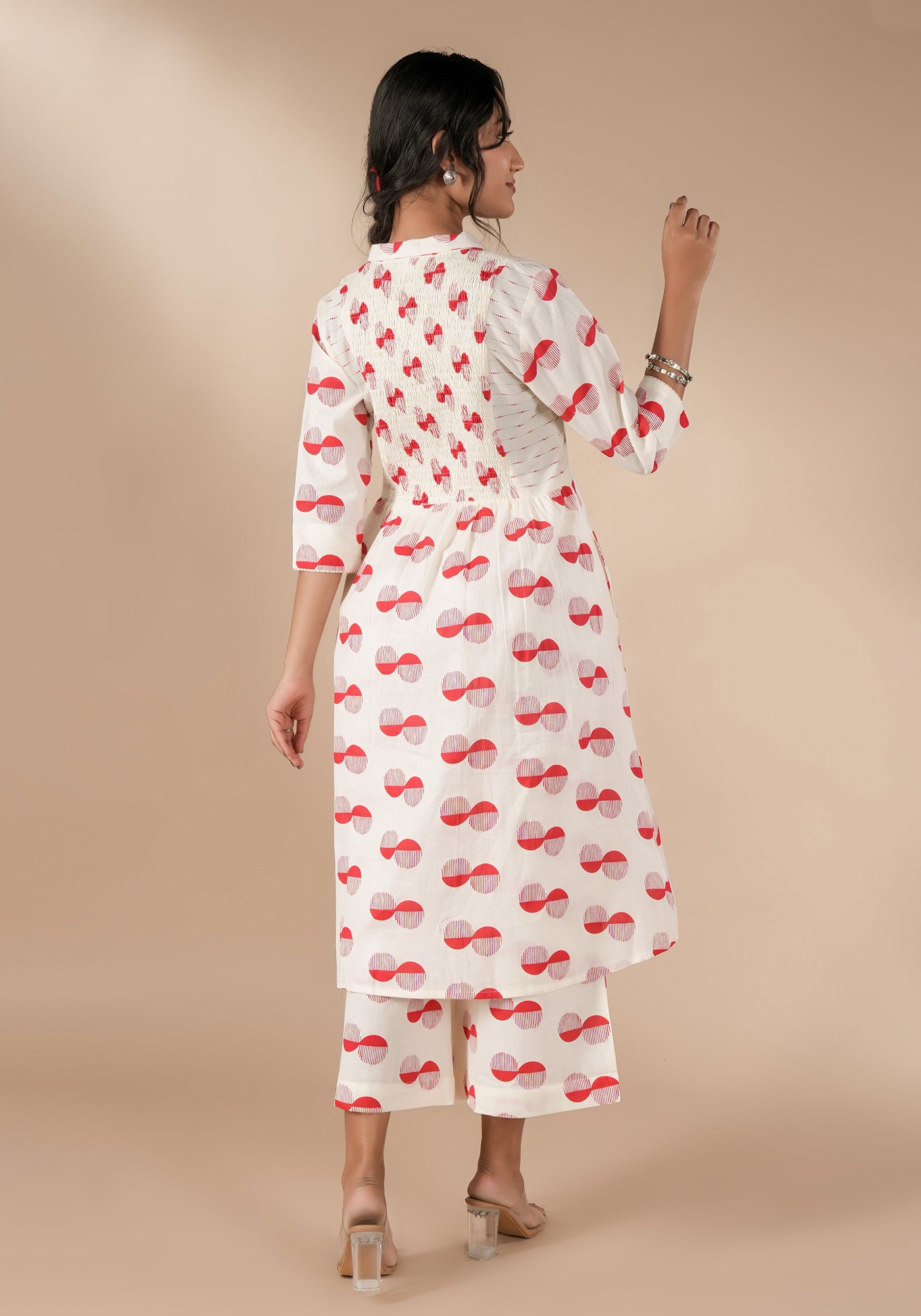 BINDU FIT & FLARE KURTA WITH BACK SMOCKING