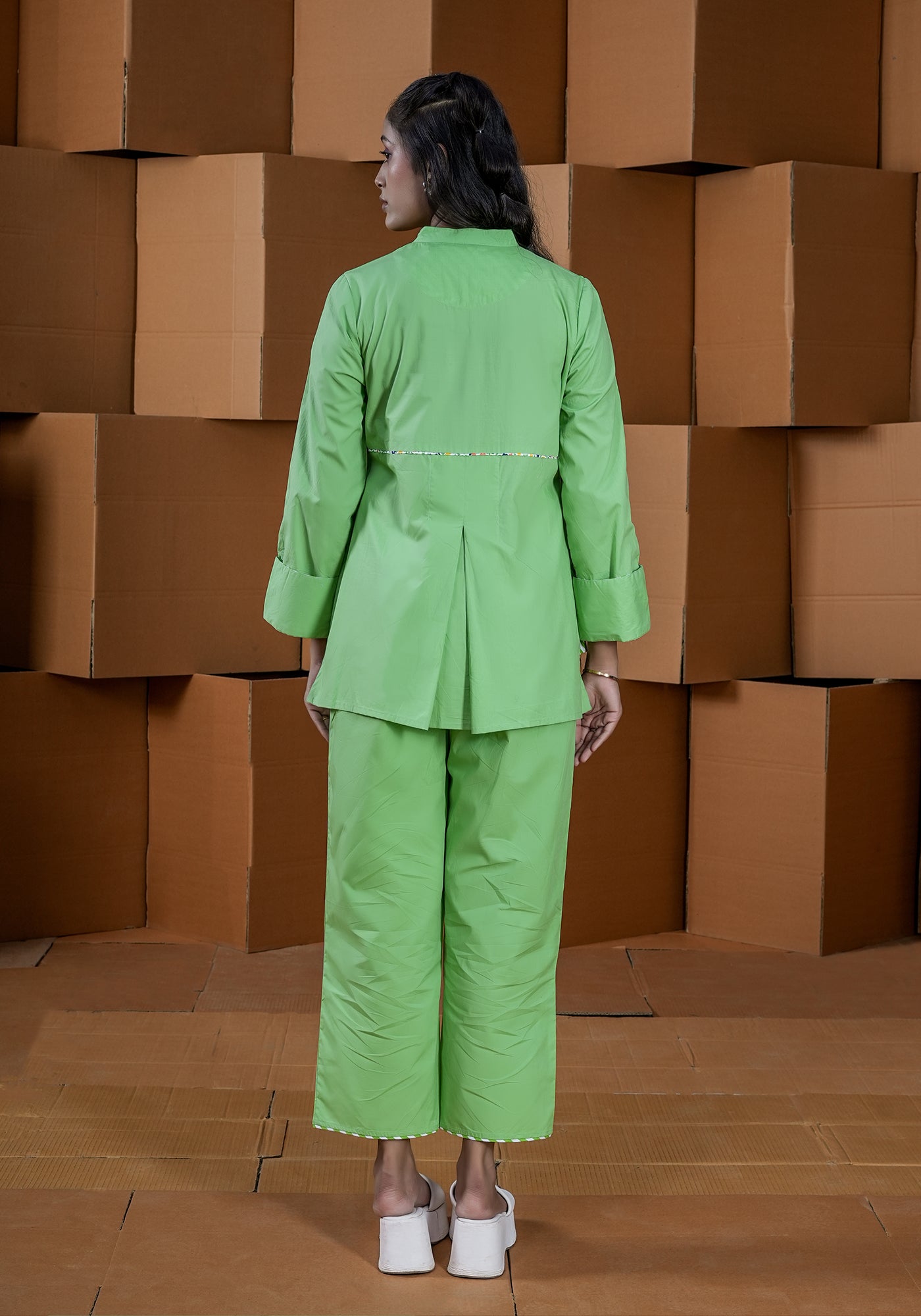 GREEN CONCEAL PLACKET FULL SLEEVE SHIRT