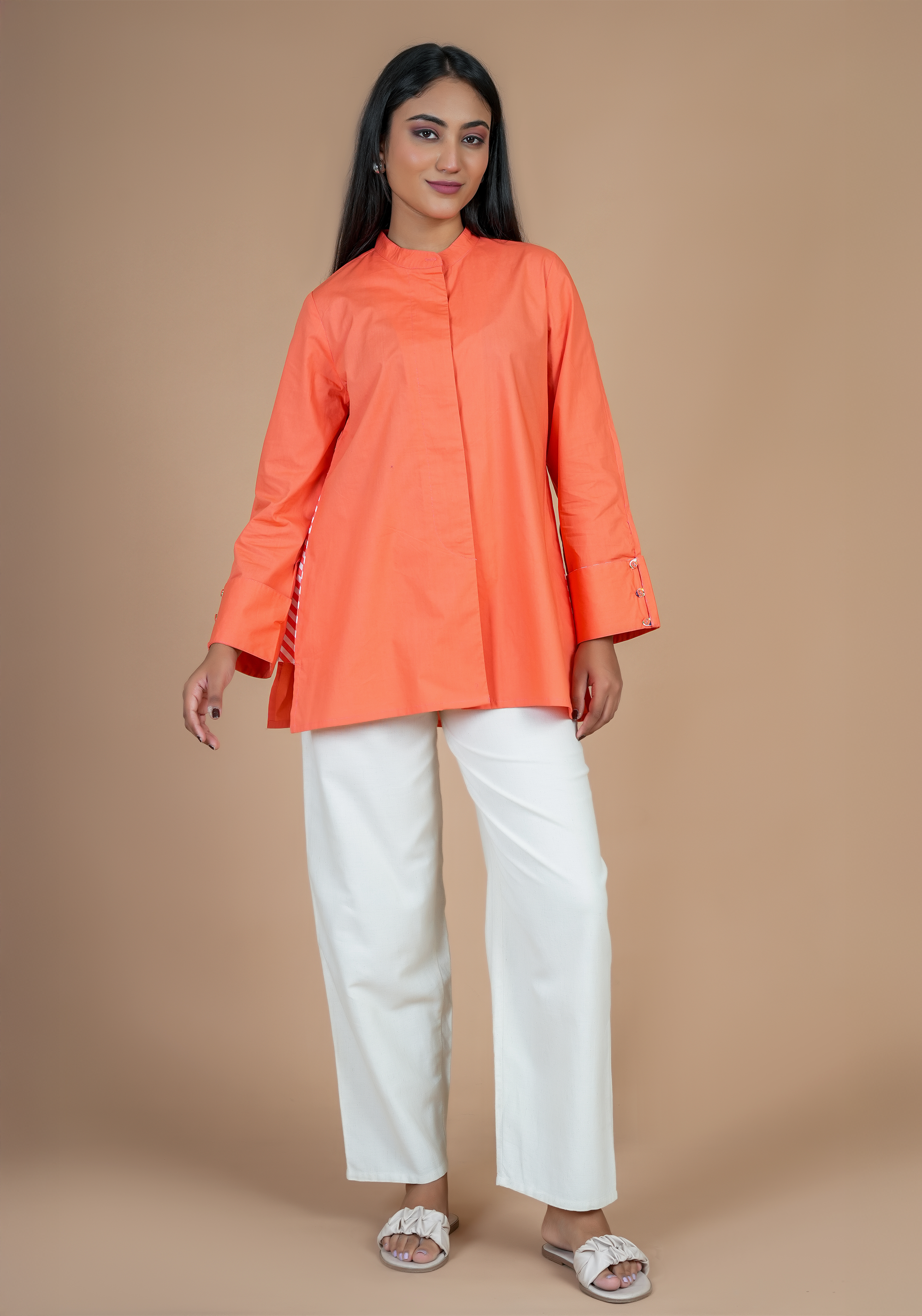 ORANGE CONCEAL PLACKET FULL SLEEVE SHIRT