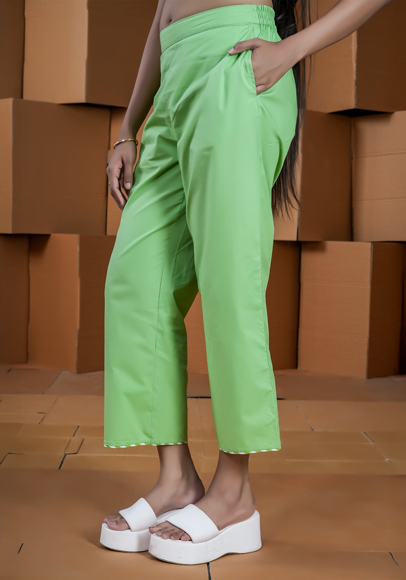 GREEN PIPING DETAIL PANTS