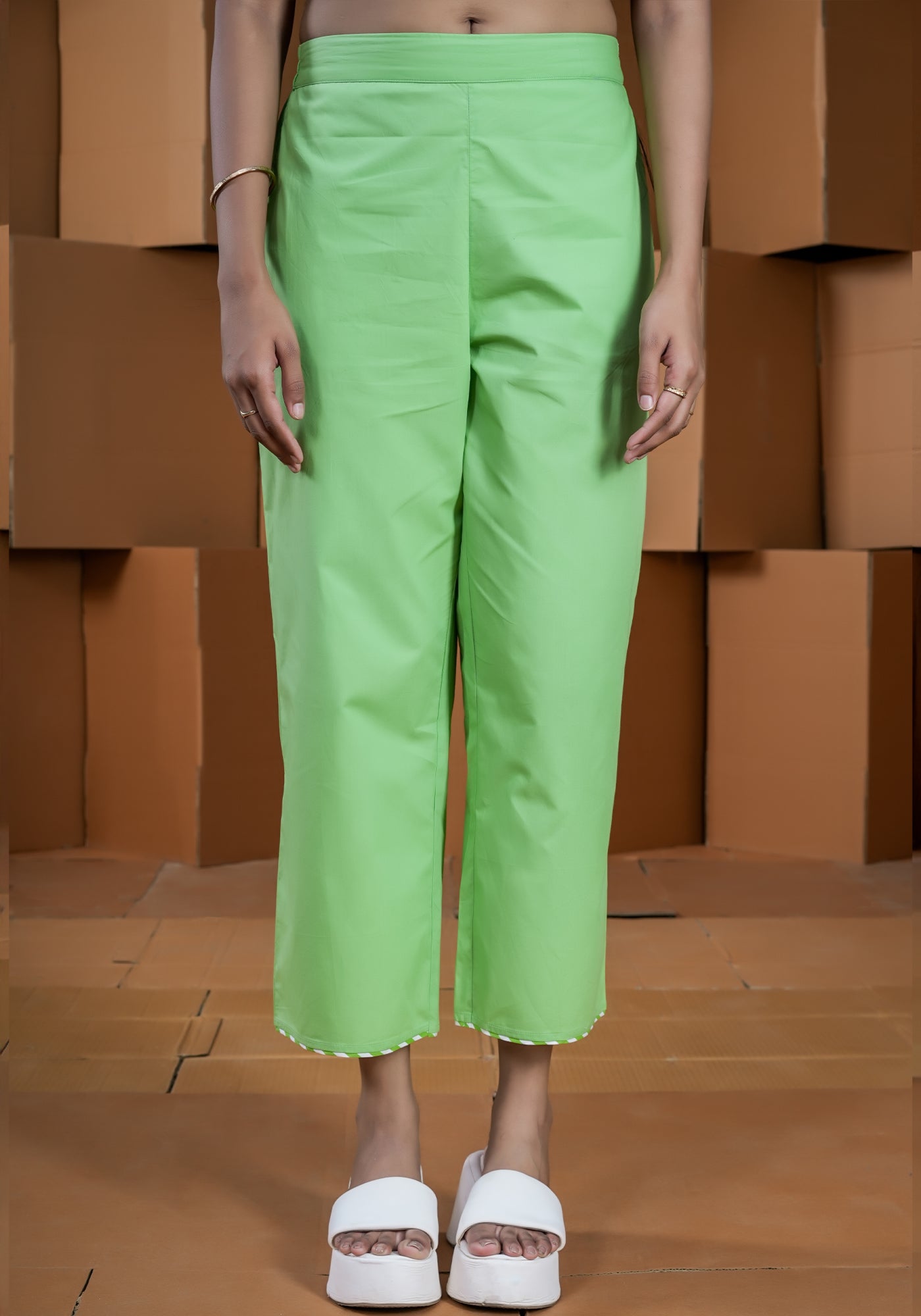 GREEN PIPING DETAIL PANTS