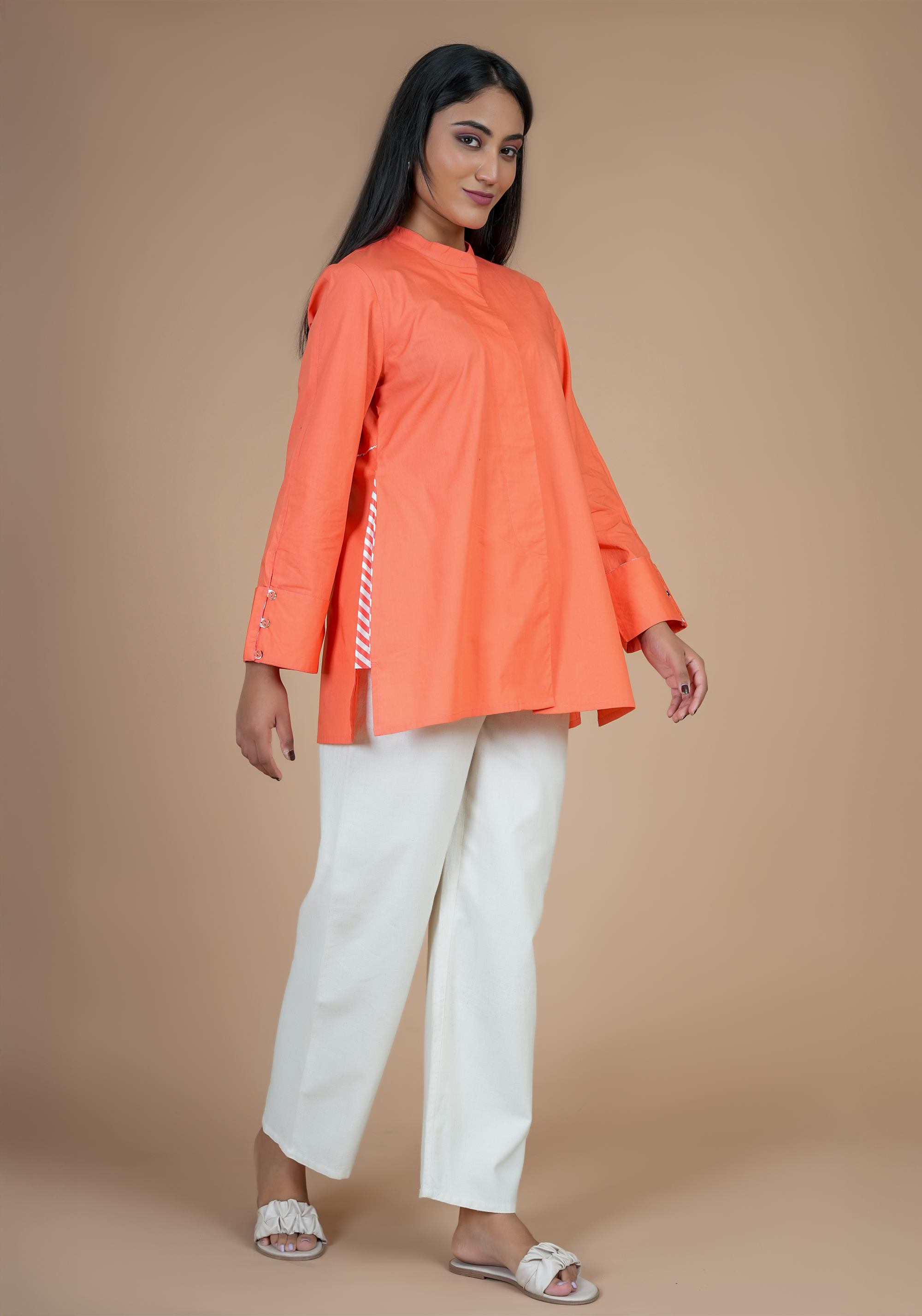 ORANGE CONCEAL PLACKET FULL SLEEVE SHIRT